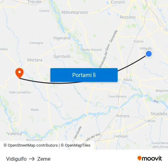 Vidigulfo to Zeme map