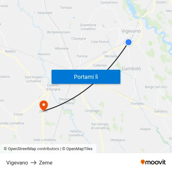 Vigevano to Zeme map