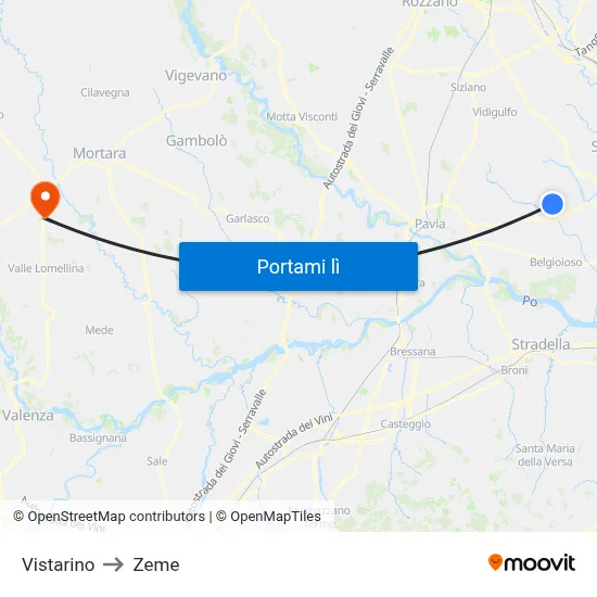 Vistarino to Zeme map