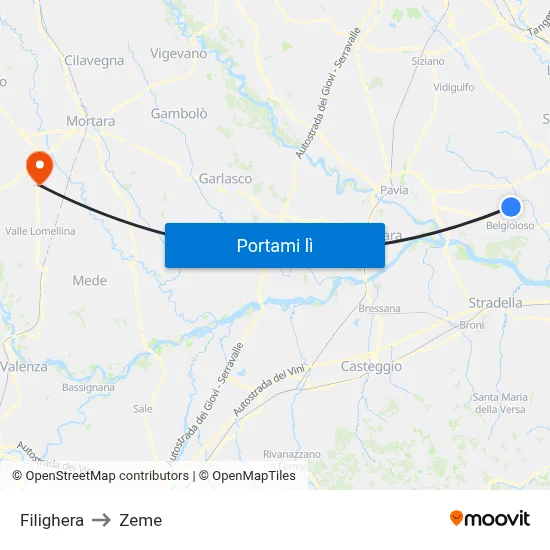 Filighera to Zeme map