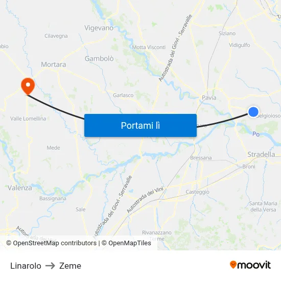 Linarolo to Zeme map