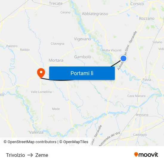Trivolzio to Zeme map