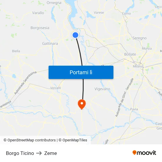 Borgo Ticino to Zeme map