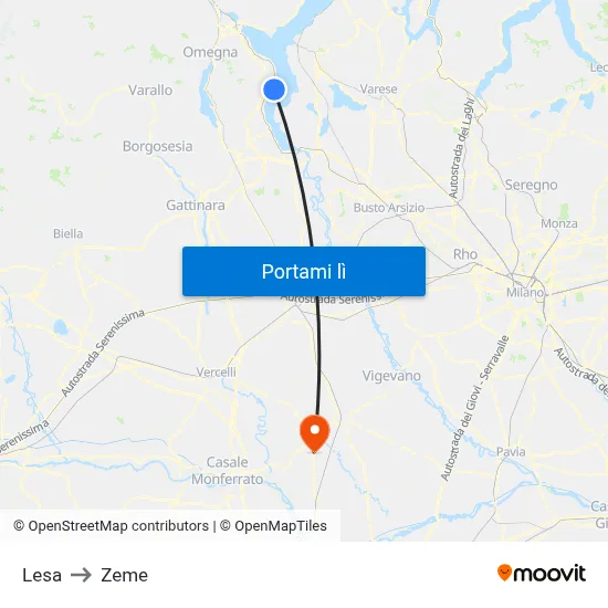 Lesa to Zeme map