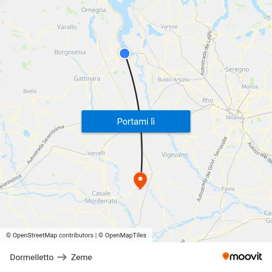 Dormelletto to Zeme map