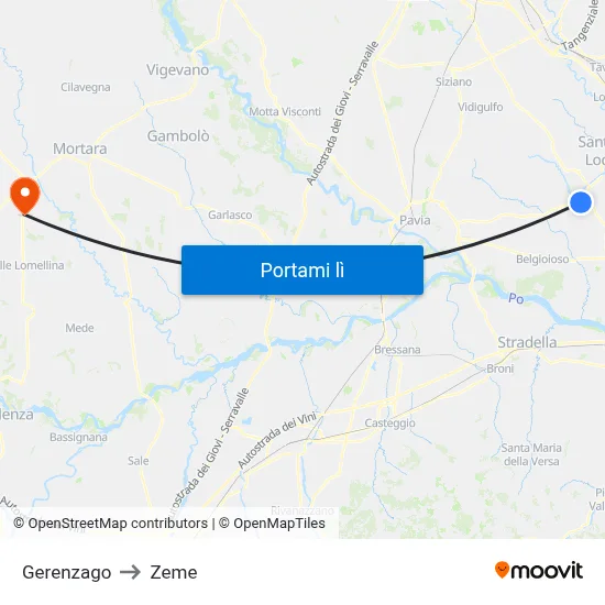 Gerenzago to Zeme map