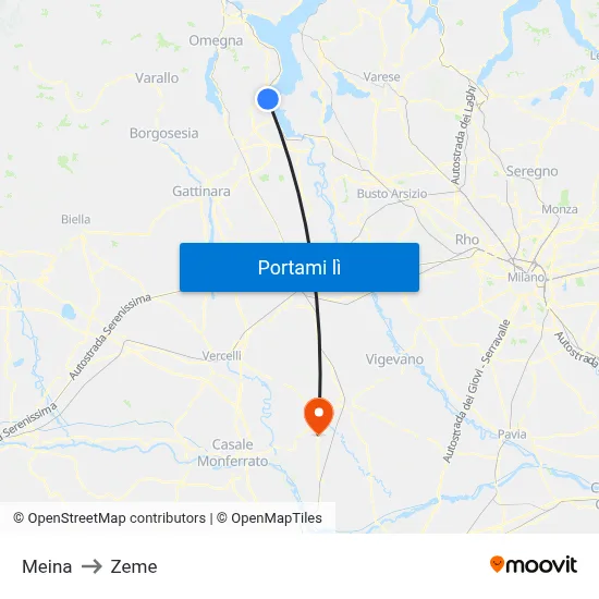 Meina to Zeme map