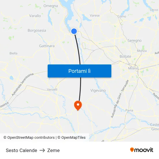 Sesto Calende to Zeme map