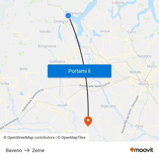 Baveno to Zeme map
