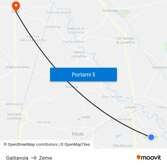 Galliavola to Zeme map