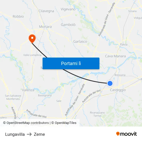 Lungavilla to Zeme map