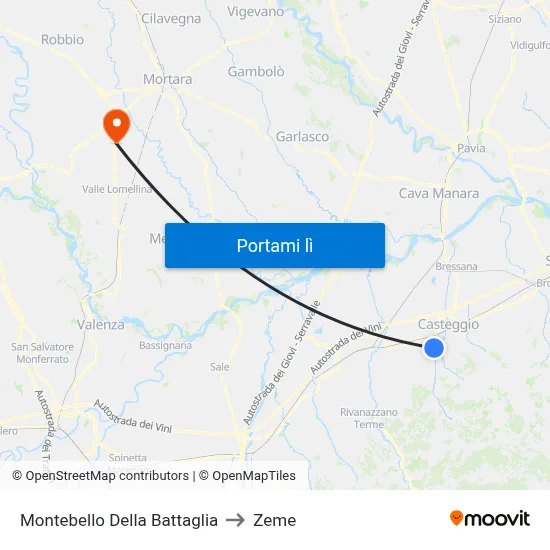 Montebello Della Battaglia to Zeme map