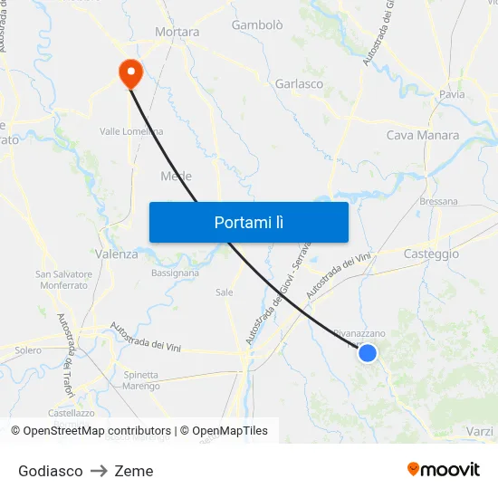Godiasco to Zeme map