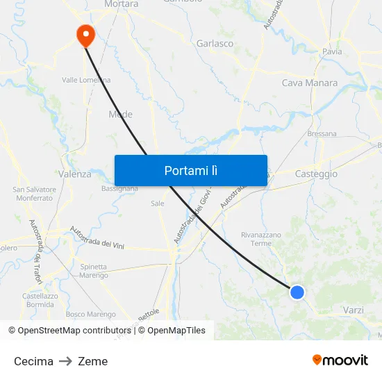 Cecima to Zeme map