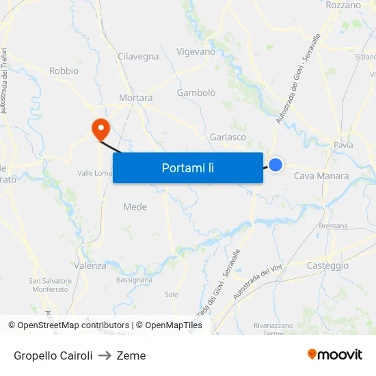 Gropello Cairoli to Zeme map