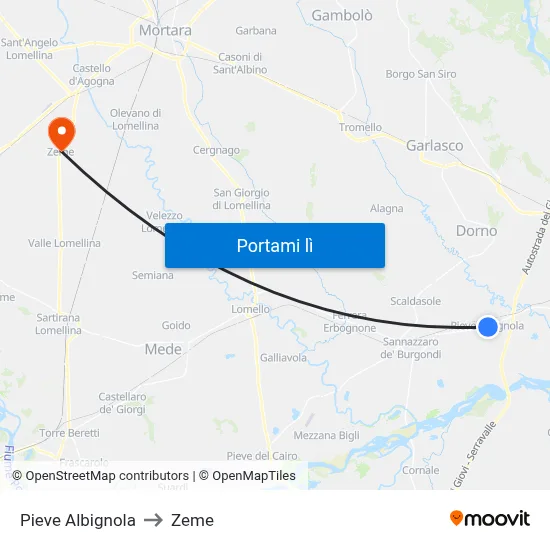 Pieve Albignola to Zeme map