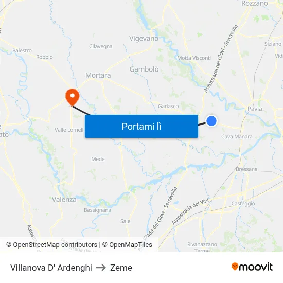 Villanova D' Ardenghi to Zeme map
