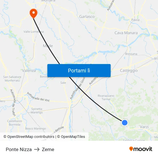 Ponte Nizza to Zeme map