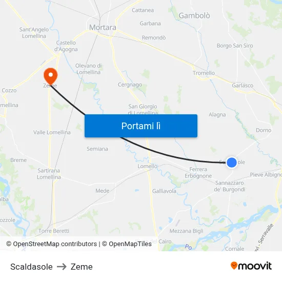 Scaldasole to Zeme map