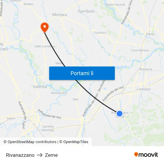 Rivanazzano to Zeme map