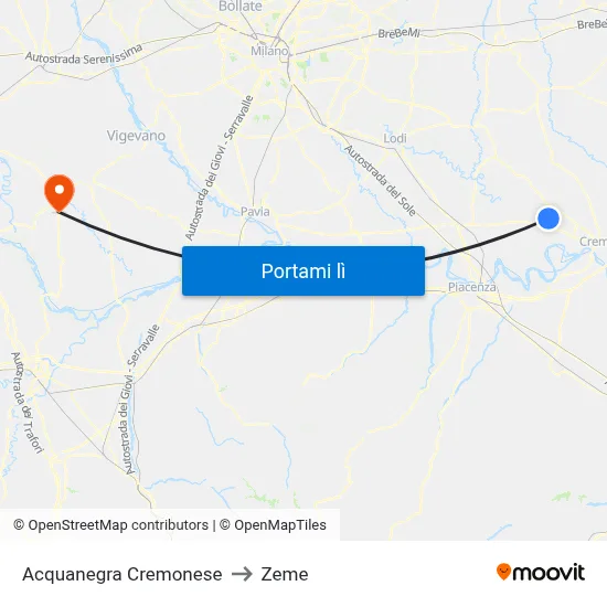 Acquanegra Cremonese to Zeme map