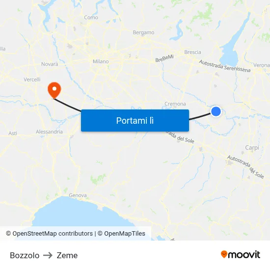 Bozzolo to Zeme map
