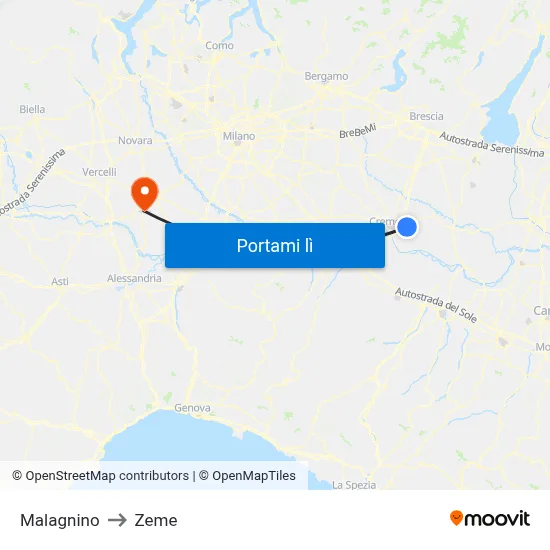 Malagnino to Zeme map