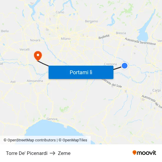 Torre De' Picenardi to Zeme map