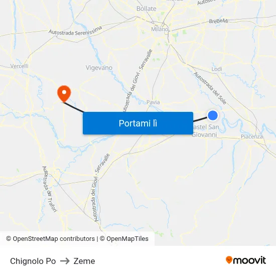 Chignolo Po to Zeme map