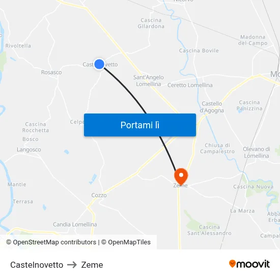 Castelnovetto to Zeme map