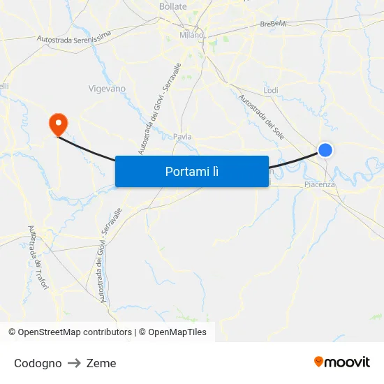 Codogno to Zeme map