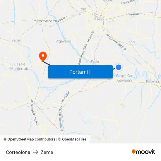 Corteolona to Zeme map