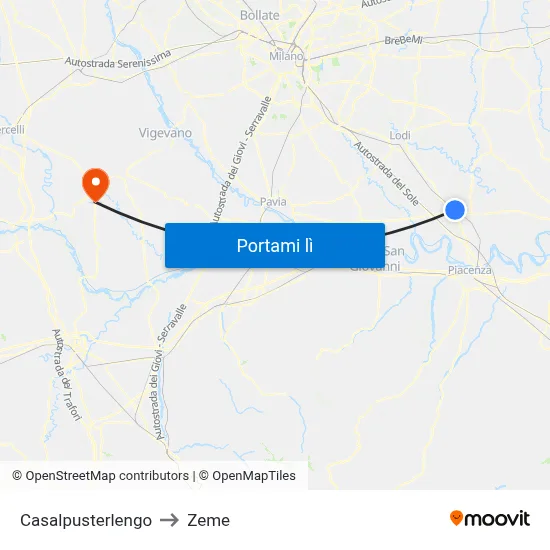 Casalpusterlengo to Zeme map