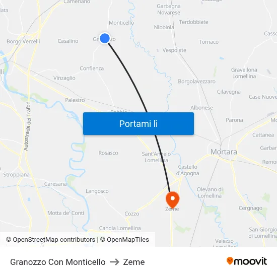 Granozzo Con Monticello to Zeme map