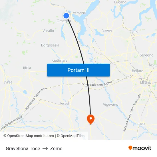 Gravellona Toce to Zeme map