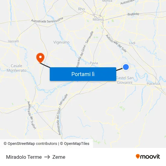 Miradolo Terme to Zeme map