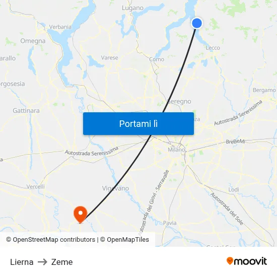 Lierna to Zeme map