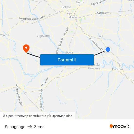 Secugnago to Zeme map