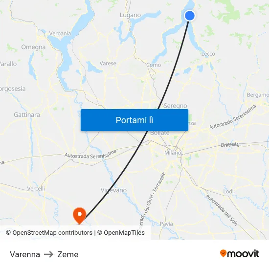 Varenna to Zeme map