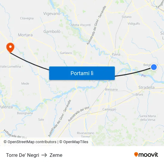 Torre De' Negri to Zeme map