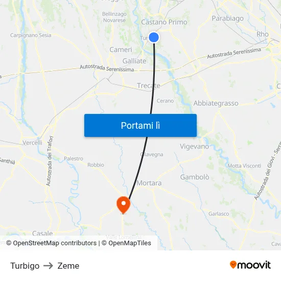 Turbigo to Zeme map