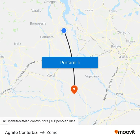 Agrate Conturbia to Zeme map