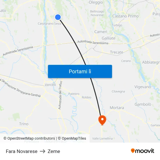 Fara Novarese to Zeme map