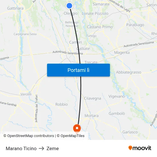 Marano Ticino to Zeme map