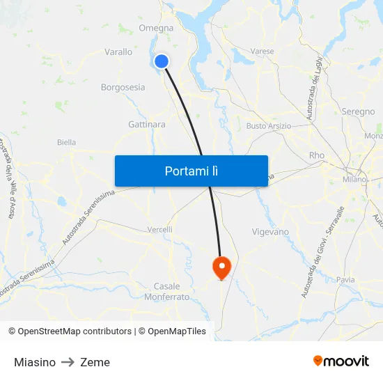 Miasino to Zeme map
