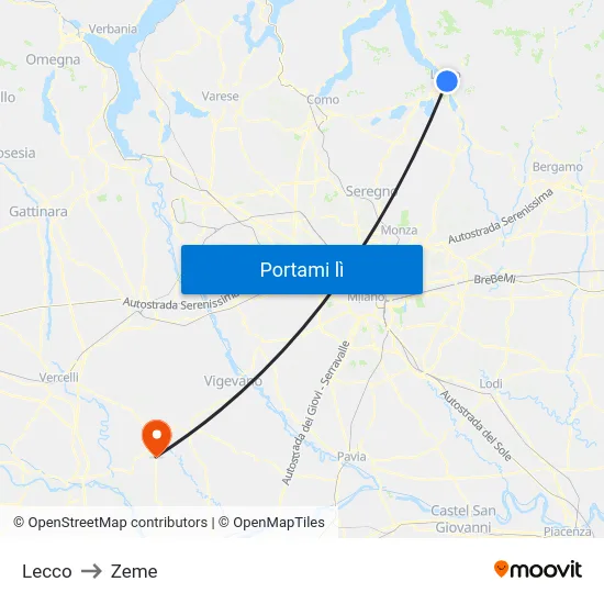 Lecco to Zeme map