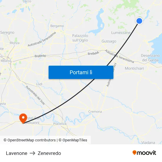 Lavenone to Zenevredo map