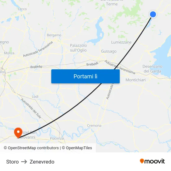 Storo to Zenevredo map