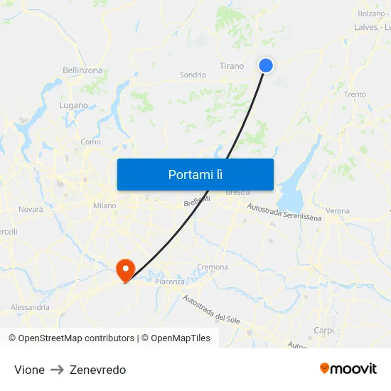Vione to Zenevredo map