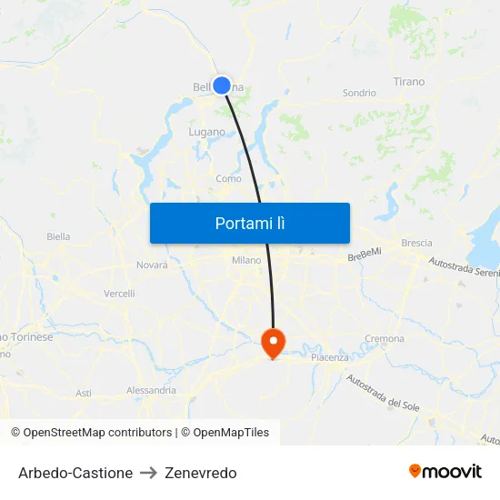 Arbedo-Castione to Zenevredo map